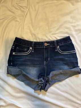 YMI Dark Blue Rolled Hem Denim Shorts with Contrast Stitching